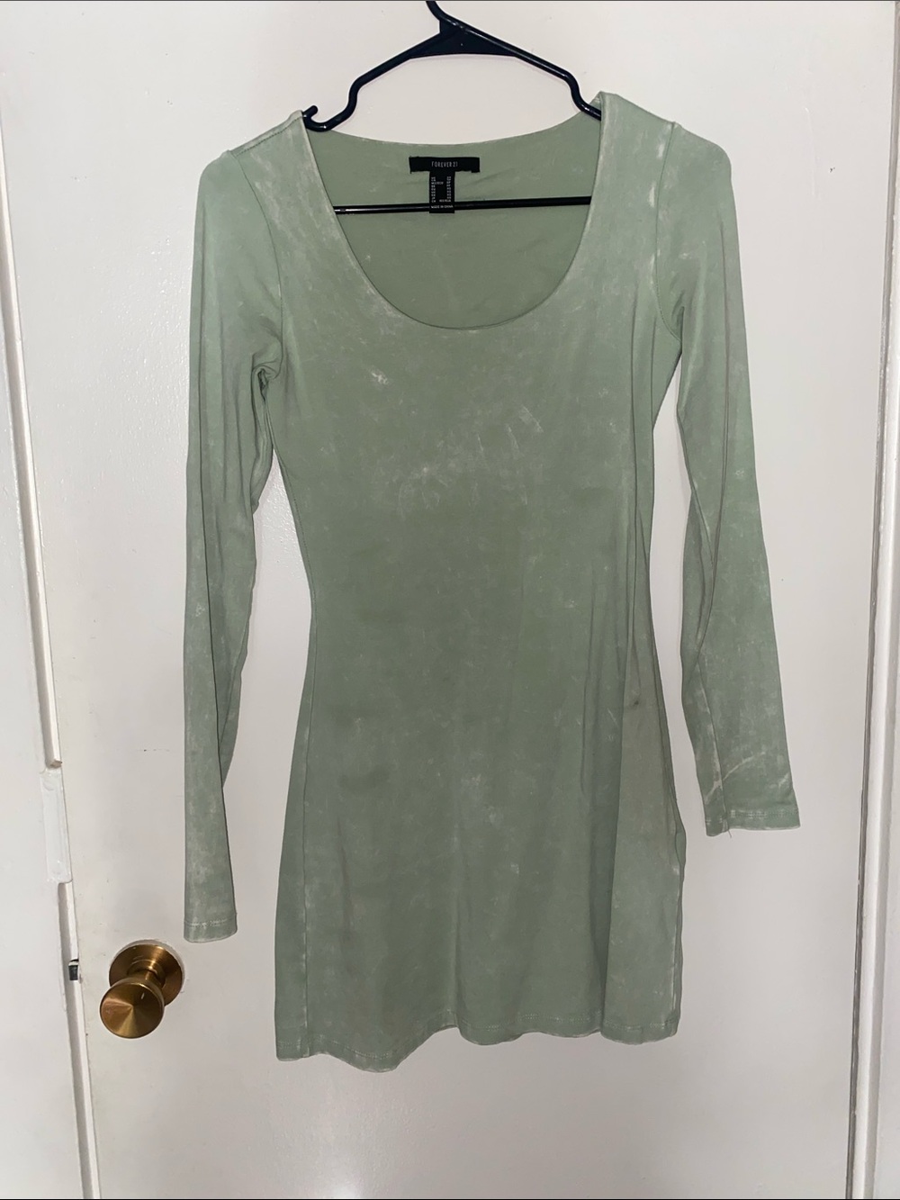 Forever 21 Sage Green Long Sleeve Scoop Neck Mini Dress